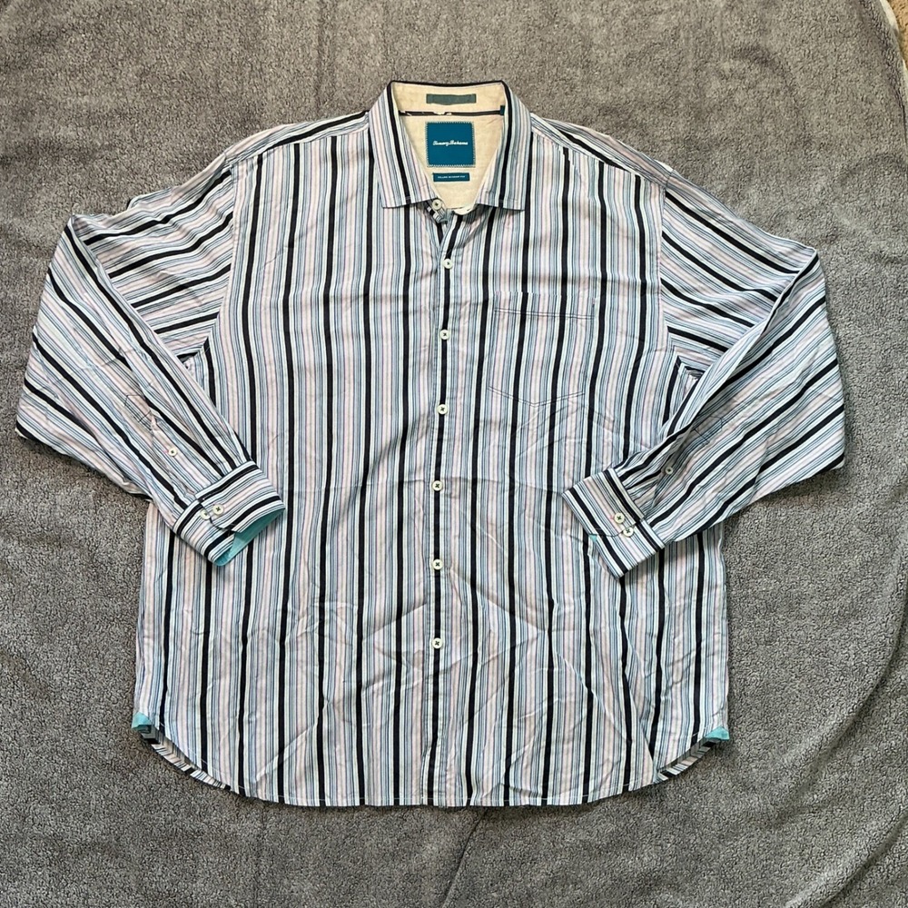 Tommy Bahama Island Modern Fit Mens XL Cotton Striped Long Sleeve Button Down